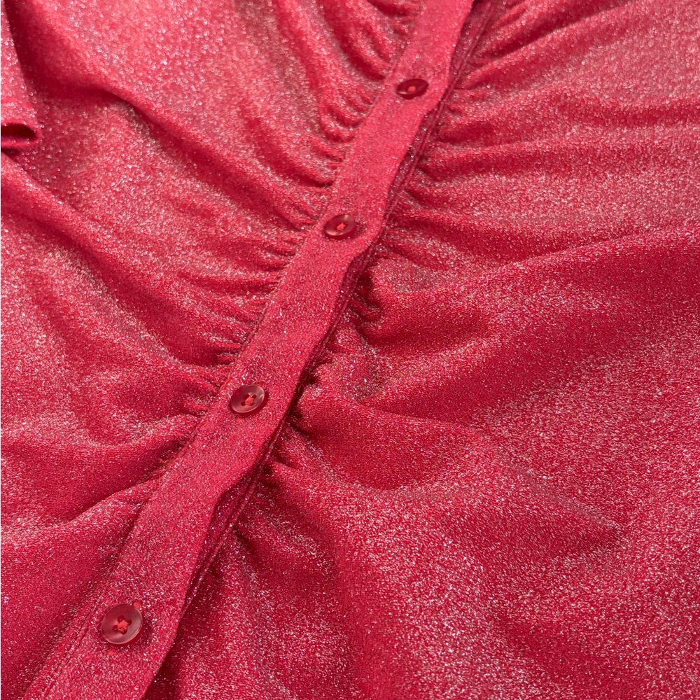Good American Dress Women’s 2XL Coral Pink Ruched Metallic Shirred Glittery - Picture 5 of 9